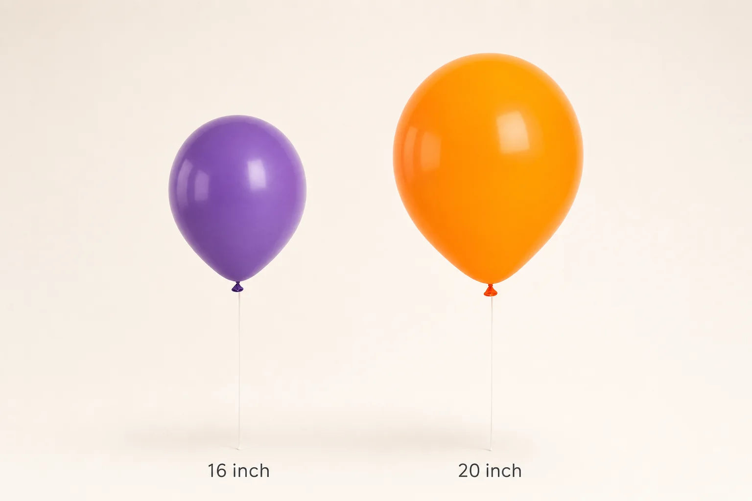16 inch and 20 inch plain helium balloon size comparison
