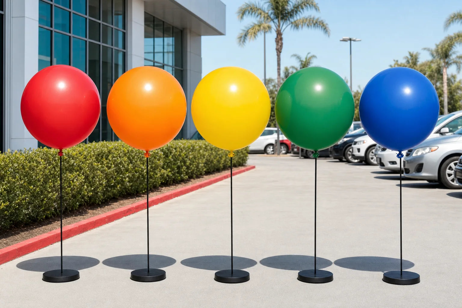 Large outdoor plain balloons displayed on weighted bases