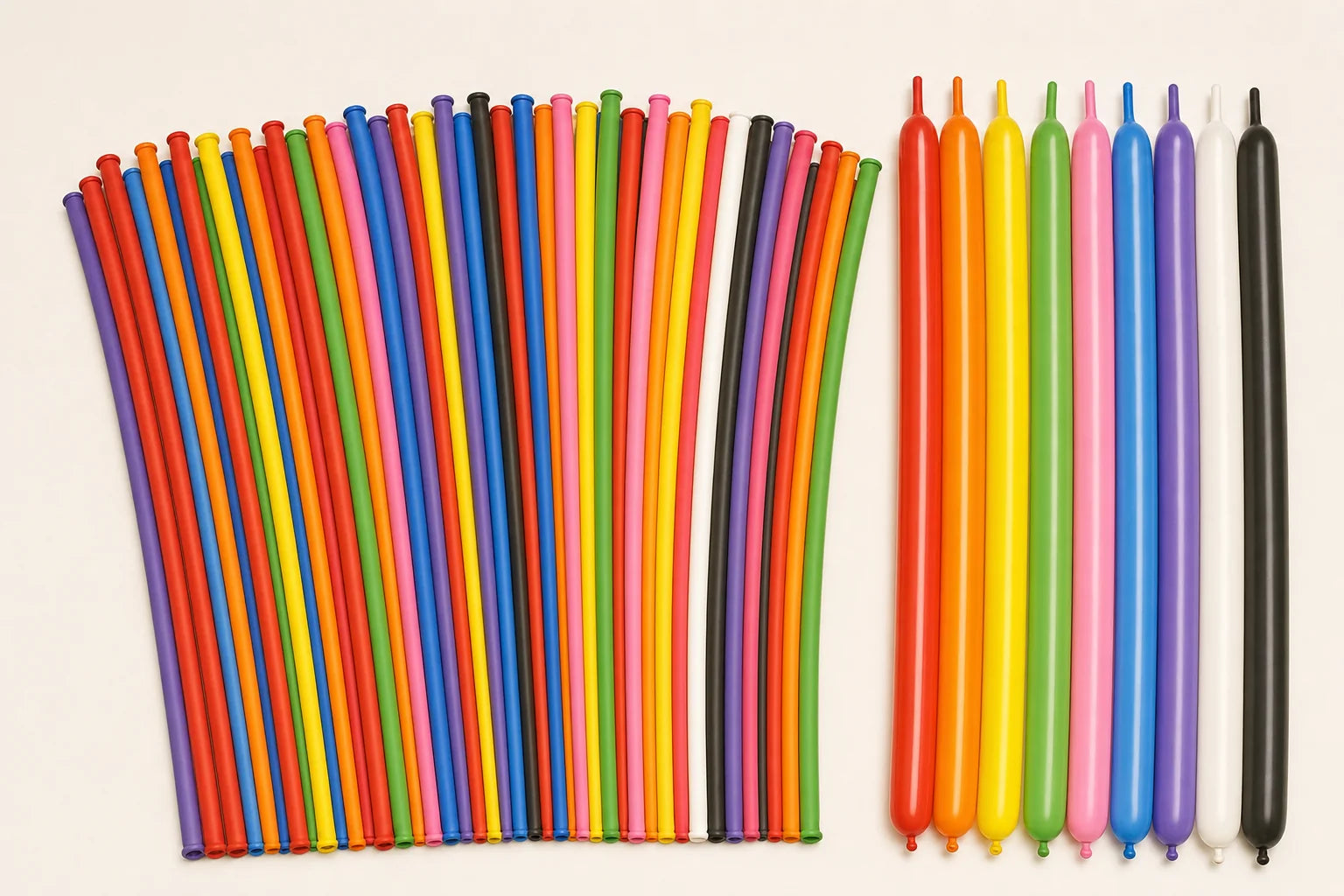Long 260S twist balloons showing product shape and assorted colors