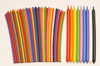 Long 260S twist balloons showing product shape and assorted colors