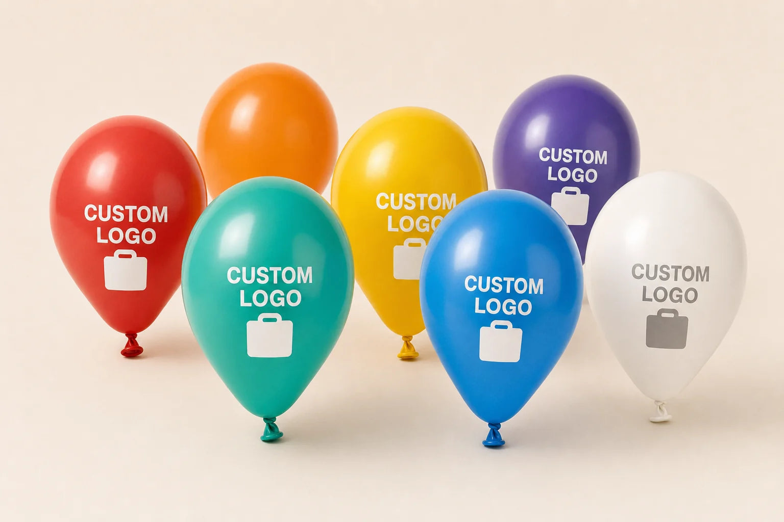 Custom logo balloons shown in multiple balloon color options