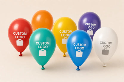 Custom logo balloons shown in multiple balloon color options
