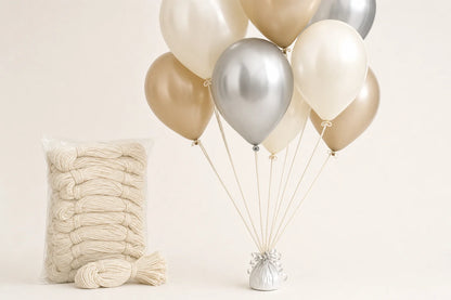 Pre-Cut 4' Cotton Balloon Strings – 1000 Count shown in balloon setup use case