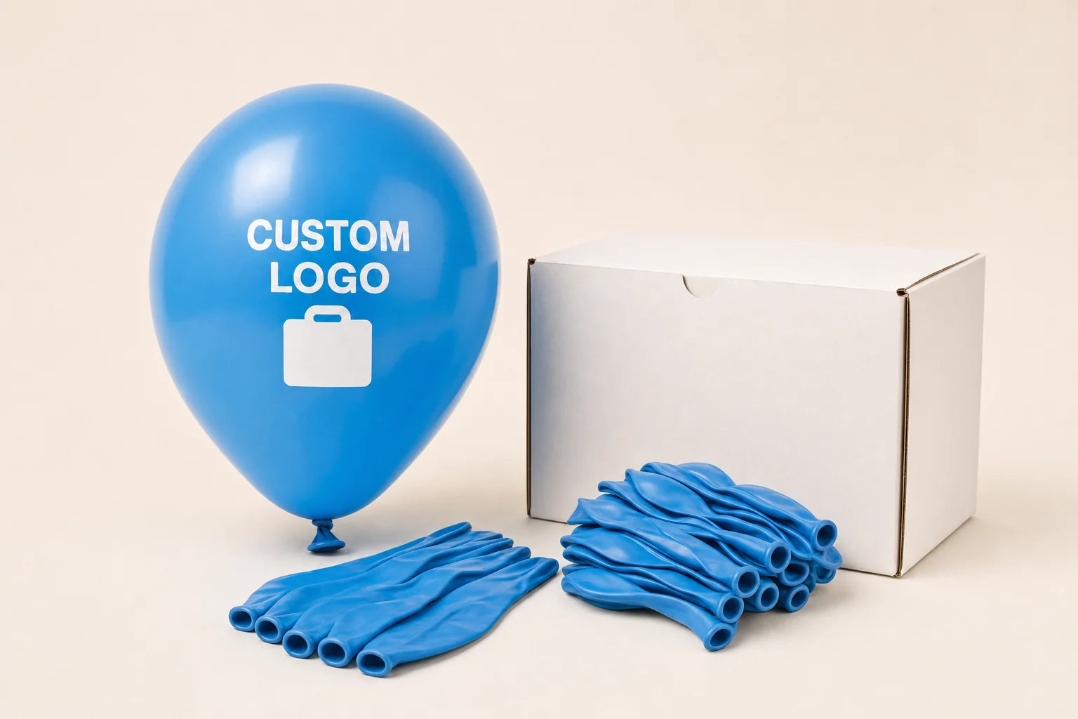 Custom logo balloon with uninflated balloons and packaging for bulk pack quantity options