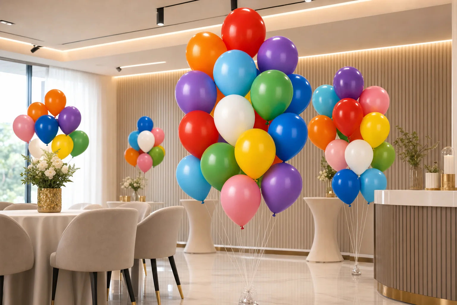 Plain helium balloons used as polished event decor