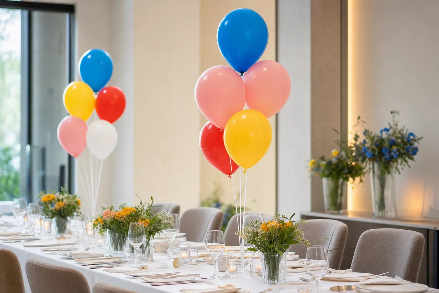 Assorted plain latex balloons used in a polished event setting
