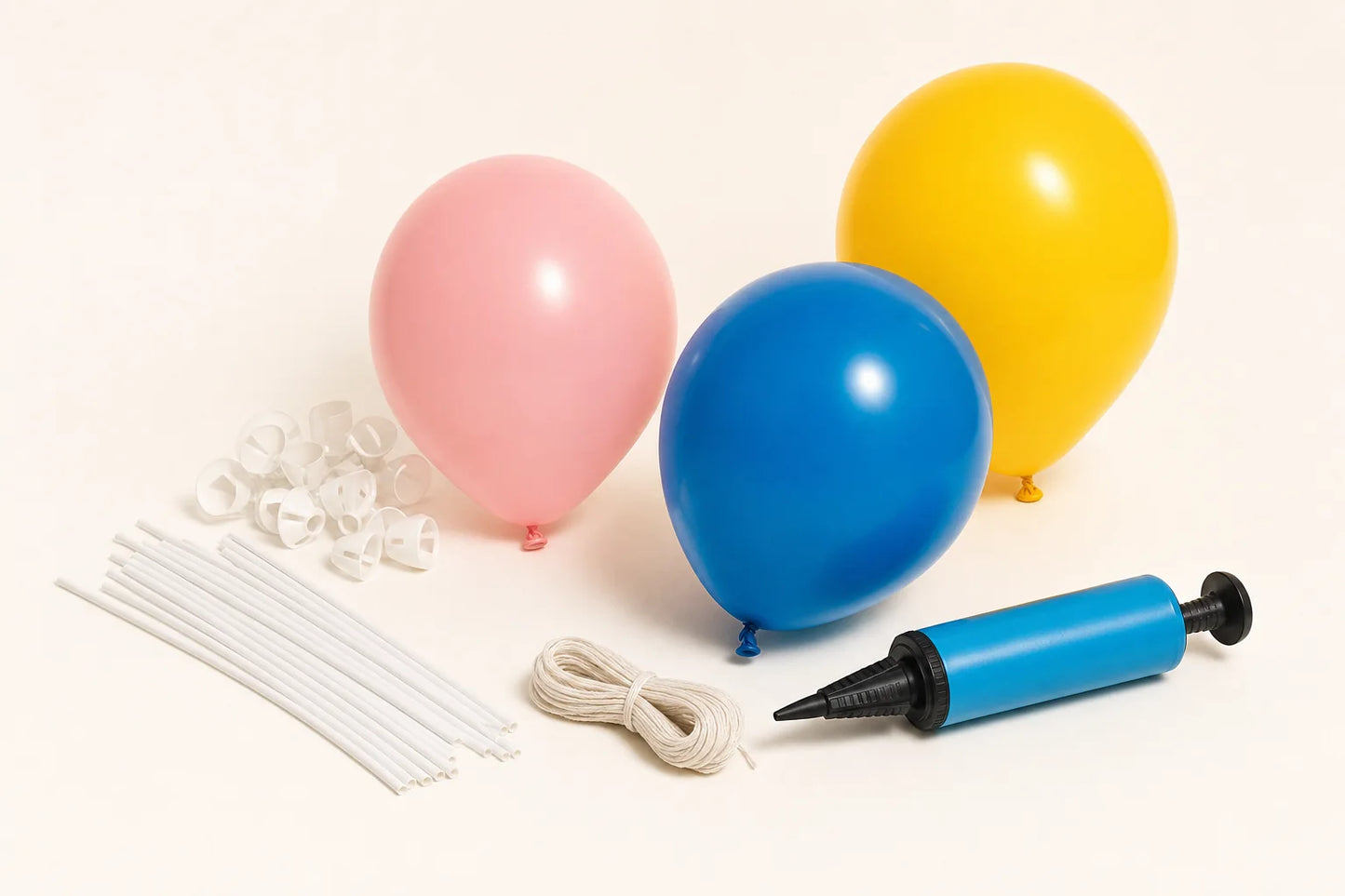 Plain latex balloons with supporting balloon accessories